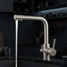 Plantex Kitchen Sink Faucet/Kitchen Tap Handle Brass and Body is 304 Grade Stainless Steel/Double Handle Kitchen Mixer Tap Hot and Cold/360Â° Swivel Spout Sink Taps - (7908, Matt)