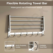 Plantex Folding Towel Rack with Magnetic Hook Rail/Stainless Steel 24 Inch Towel Holder with 5 ABS J-Shape Hooks for Bathroom/Wall Mounted Towel Stand for Clothes – Chrome