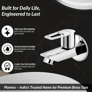 Plantex Brass Bib Cock Water Tap for Bathroom with Water Saving Aerator/Wall Mount Tap for Wash Basin with Teflon Tape & Wall Flange, Chrome (3202, Chrome)