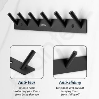 Plantex Wall Hooks for Hanging Cloth/Stainless Steel Towel Hangers/Bathroom Robe Hooks/Door Hangers/Round Wall Hook/Hook Rail for Hanging Keys - 6 Hooks (Pack of 1, Z-Black)