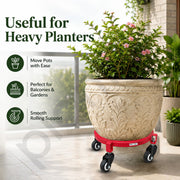 Plantex Cylinder Trolley with Wheels/Heavy Duty GI Steel Gas Stand with 4 Caster Wheels/Cylinder Stand for Home/Kitchen/Restaurant/LPG Gas Stand Trolley (Red, Pack of 1)