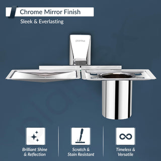 Plantex Soap Dish with Tumbler Holder/304 Grade Stainless Steel 2in1 Soap Dish with Tumbler Stand/Soap Case/Tooth Brush Holder for Bathroom - Crystal (Chrome)