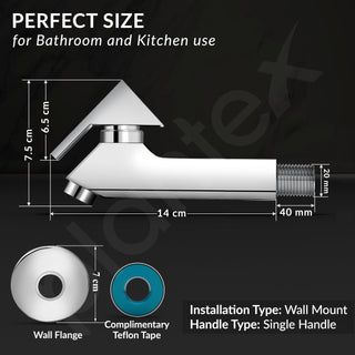Plantex Pure Brass PRI-302 Bib Cock Tap for Bathroom with Water Saving Aerator/Basin Tap for Bathroom with Brass Wall Flange and Teflon Tape- 7 Year Warranty (Long Body-Chrome)