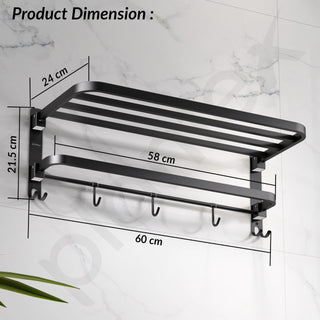Plantex Towel Rack for Bathroom/Stainless Steel Towel Bar/24 Inch Towel Holder with Towel Rod/Bathroom Accessories - (Black)