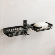 Plantex Double Soap Dish for Bathroom/Aluminium Dual Soap Holder with Hook/Soap Stand/Soap Case/Bathroom Accessories - Pack of 1 (Black)