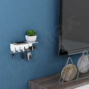 Plantex Multipurpose Stainless Steel Key Holder With Mobile Phone Stand/Storage Rack/Keys Holder For Home - Wall Mount (5 Hooks, Chrome)