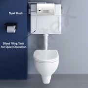 Plantex Ceramic Commode For Toilet/Wall Hung Commode With Dual Flush Tank/Conceal Flush Tank/Tank With All Internal Accessories/Toilet With Soft Closing Toilet Seat - (White)