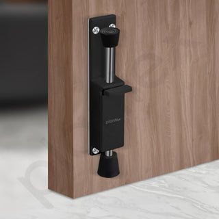 Plantex Kickdown Door Stopper Spring Loaded Telescopic Step On/Off Door Stopper Rubber, Adjustable Heavy Duty Door Locks Holder Stop/Release by Foot - Pack of 1 (Black)