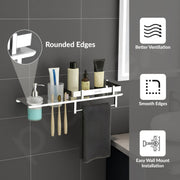Plantex Stainless Steel 4in1 Multipurpose Bathroom Shelf/Bathroom Steel Rack with Tumbler Holder, Towel Rod and Liquid Soap Dispenser Chrome (18x5 inches)