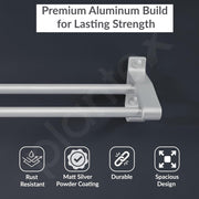 Plantex Dual Towel Rod for Bathroom/Space Aluminium Towel Holder/24 Inch Towel Hanger with Side Hooks/Bathroom Accessories - Pack of 1 (Silver)