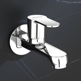 Plantex Pure Brass Bib Cock Water Tap for Bathroom with Water Saving Aerator/Wall Mount Tap for Wash Basin with Teflon Tape & Wall Flange (Chrome)