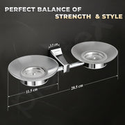 Plantex Dual Glass Soap Holder for Bathroom/Pure Brass Double Glass Soap Dish/soap Stand/Soap Bar/Soap Case/Bathroom Accessories - Pack of 1 (APS-DL-06, Chrome)