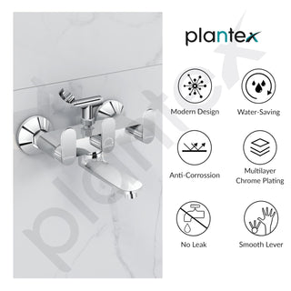 Plantex Pure Brass Telephonic Wall Mixer with Crutch Arranging of Hot & Cold Water/Mixer Tap for Bathroom with Water Saving Aerator and Brass Wall Flange -(Orn-217-Chrome)