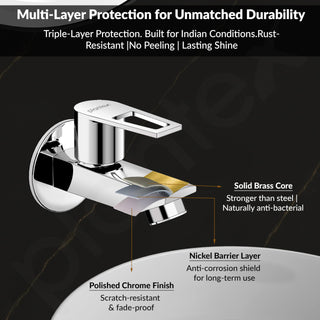 Plantex Brass Bib Cock Water Tap for Bathroom with Water Saving Aerator/Wall Mount Tap for Wash Basin with Teflon Tape & Wall Flange, Chrome (3202, Chrome)