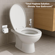 Plantex Hygienic Toilet Combo/Polypropylene Toilet Seat Cover/Self Adhesive Toilet paper holder/D- Shape Health Faucet Set with 1.20 meter hose Pipe for Toilet and Clamp (Chrome)