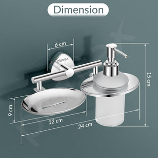 Plantex J4 Stainless Steel Soap Dish with Liquid Dispenser/Soap Stand for Bathroom Wall Mount/Shampoo Dispenser/Bathroom Accessories (Chrome Finish) Angel