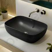 Plantex Wash Basin for Bathroom/Ceramic Basin/Rectangle Tabletop Basin/Wash Basin for Home/Restaurant (18 x 13 x 5 Inch - Charcoal Black)