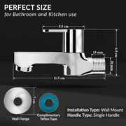 Plantex Short Body Bib Cock/Wall Mount Tap for Wash Basin with Teflon Tape & Wall Flange - Pack of 1 (Flip, Chrome)