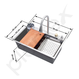 Plantex 304 Grade Stainless Steel Waterfall Kitchen Sink with Anti Scratch Honeycomb Design/Luxurious Sink for Kitchen with Pull Down Faucet - Multifuctional Modern Sink (30 x 18 Inch, Matt)