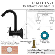 Plantex Sink Mixer Tap for Kitchen with 360Â° Swivel Spout/Hot and Cold Water Tap with Wall Flange and Teflon Tape/Brass Spindle Sink Tap (Saga-Black)