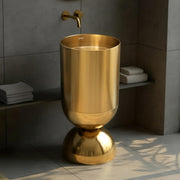 Plantex Stainless Steel Pedestal Basin for Bathroom/One Piece Free Standing Round Wash Basin for Living Room/Hotel (Gold)