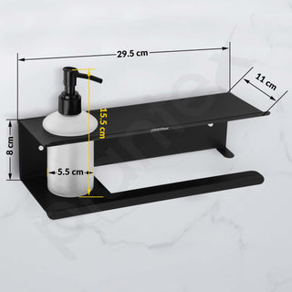 Plantex Shelf for Bathroom/Stainless Steel 3in1 Shelf/Liquid Soap Dispenser/Napkin Holder/Multipurpose Shelf for Home/Office/Hotel - Pack of 1 (Black)
