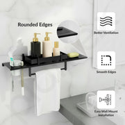 Plantex Stainless Steel 4in1 Multipurpose Bathroom Shelf/Rack/Towel Hanger/Tumbler Holder/Soap Dish/Holder/Stand-Bathroom Accessories (18 X 5 Inches-Matt Black)