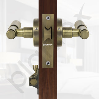 Plantex Heavy Duty Door Lock – Bathroom Door Lock/Mortise Keyless Handle Set for Home/Bathroom/Store Room/Balcony/Office with Baby Latch (603 - Brass Antique)