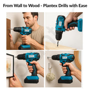 Plantex 21V Cordless Impact Drill Machine with battery & charger/Screwdriver/10mm Keyless Chuck/Torque 1500 RPM/Reversible Variable Speed for Walls Woods Metal - (Blue & Black)