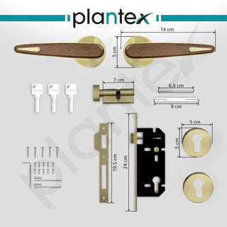 Plantex Main Door Lock/Mortise Lock for Door with 3 Years of Warranty - Robust Door Lock for Home with Brass Lock Body & Cylinder (Brass Antique & Wood Finish)