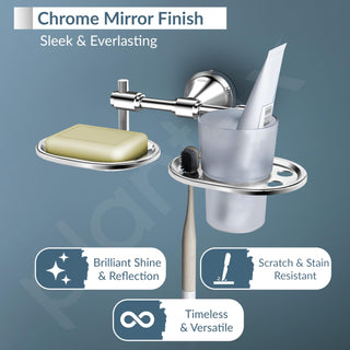 Plantex 304 Grade Stainless Steel Soap Dish with Tumbler Holder/2in1 Soap Dish with Toothbrush Holder/Soap Stand/Case/Bathroom Accessories - Pack of 1 (Niko, Chrome)