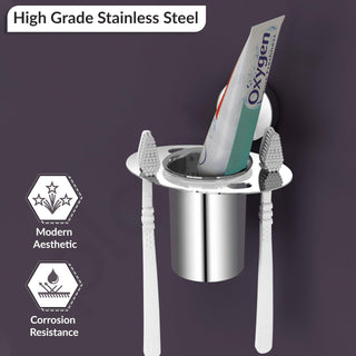 Plantex Tumbler Holder for Bathroom/Stainless Steel Tooth Brush Holder/Toothpaste Holder - Pack of 1 (Chrome)