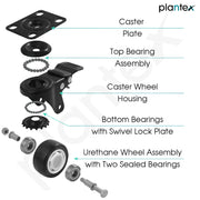 Plantex 3 Inch Caster Wheel/Soft PU Swivel Caster Wheels with 360 Degree Rotation and No Noise/Wheels for Heavy Furniture/Table/Trolley Cart - Set of 4 (2 with Brakes & 2 Without) - Black
