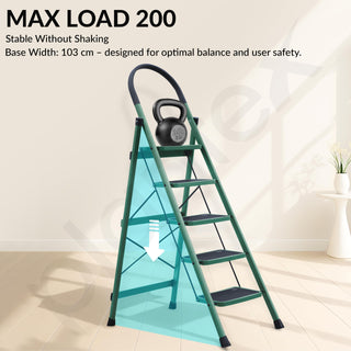 Plantex Hercules Pro 5-Step Foldable Ladder for Home with 200 kg Load Capacity/Heavy-Duty GI Steel Ladder/Anti-Slip Wide Step/Strong, Stable & Multi-Purpose (Green)