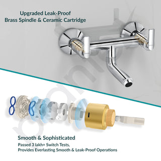 Plantex Pure Brass Bal-516 Non Telephonic Wall Mixer with Water Saving Aerator/Mixer Tap for Bathroom with Brass Wall Flange and Teflon Tape-7 Year Warranty(Mirror Chrome)