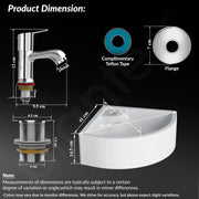 Plantex Ceramic Basin with Stainless Steel Pillar Cock and 3-inch Waste Coupling/Wall Hung Basin/Deck Mount Tap/Corner Basin for Bathroom - (Cornia - Combo)