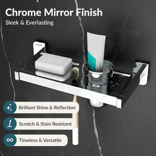 Plantex 2in1 Soap Dish with Tumbler Holder for Bathroom/304 Grade Stainless Steel Toothbrush Holder with Soap Case/Bathroom Accessories - (1914, Chrome)