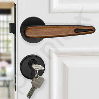 Plantex Main Door Lock/Mortise Lock for Door with 3 Years of Warranty - Robust Door Lock for Home with Brass Lock Body & Cylinder(034-Black & Wood Finish)