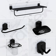 Plantex Parv 304 Grade Stainless Steel Towel Rack for Bathroom/Soap Holder/Napkin Ring/Tumbler Holder/Robe Hook/Bathroom Accessories - 5 Pcs Combo (Black)