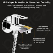 Plantex Pure Brass 2 in 1 Tap for Washing Machine/2-Way Bib Cock for Bathroom with Brass Wall Flange & Teflon Tape - (Chrome)