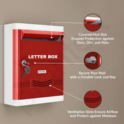 Plantex Durable Plastic Letter Box/Suggestion Box for Office/Letter Box for Home gate with Key Lock/Complaint Box/Mail Box - (Red & White), Wall Mounted