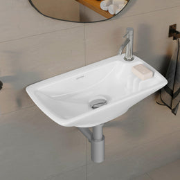 Plantex Ceramic Wall Hung Basin/Washbasin for Bathroom/Wall Mounted Wash Basin with 10 Years Glaze Warranty by Plantex/Small Basin (White - 17X9X5 Inch)