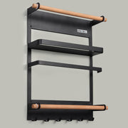 Plantex GI Steel Multi-Purpose Magnetic Shelf for Home/Fridge Organizer Spice Rack with Paper-Towel Holder/Kitchen Rack for Refrigerator (Big-Black)