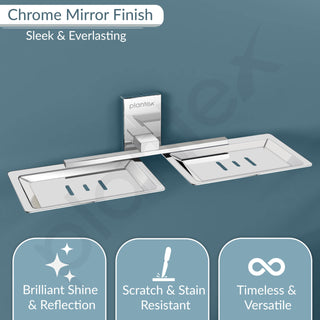 Plantex 304 Grade Stainless Steel Double Soap Dish Stand for Bathroom & Kitchen/Soap Dish/Bathroom Accessories - Iris (Chrome)