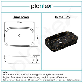Plantex Tabletop Wash Basin for Bathroom/Designer Ceramic Basin/Rectangle Countertop Wash Basin/Home/Office (21.5 x 14 x 4.5 Inch)