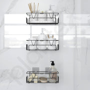 Plantex Bathroom Organiser Without Drill/Self Adhesive Bathroom Shelf for Wall/GI Steel Rack with Side Hooks & Magic Sticker/Bathroom Accessories Set (Black, Powder Coated) - Pack of 3