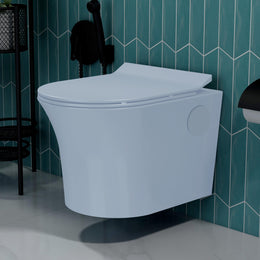 Plantex Platinum Rimless Wall Hung Western Commode/Washdown Bathroom Commode / P Trap Western Toilet with Soft Close Toilet Seat Cover (Ocean)