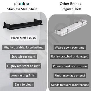 Plantex Stainless Steel Shelf for Bathroom/Multipurpose Shelf/Bathroom Accessoriece - (15 x 5 Inch, Black)