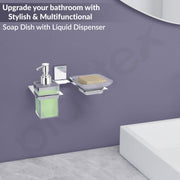 Plantex 304 Grade Stainless Steel Soap Dish/Glass Soap Holder/Liquid Soap Dispenser/Shampoo Dispenser for Bathroom/Bathroom Accessories (Crystal -Chrome)