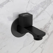 Plantex Single Knob Water Tap for Bathroom with Water-Saving Aerator/Wall Mount Bib Cock with Wall Flange and Teflon Tape/Brass Spindle Bib Tap for Home (Black)